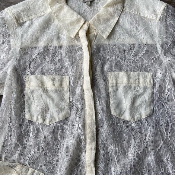 Guess Lace Button Down Stretch  Blouse Shirt - Picture 5 of 13